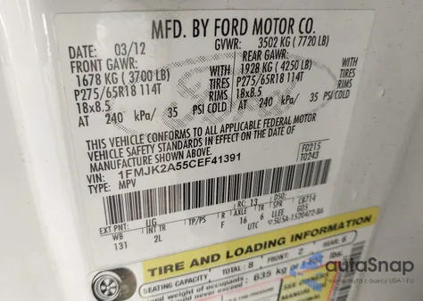 2012 Ford Expedition El Limited from USA, damaged, VIN 1FMJK2A55CEF41391